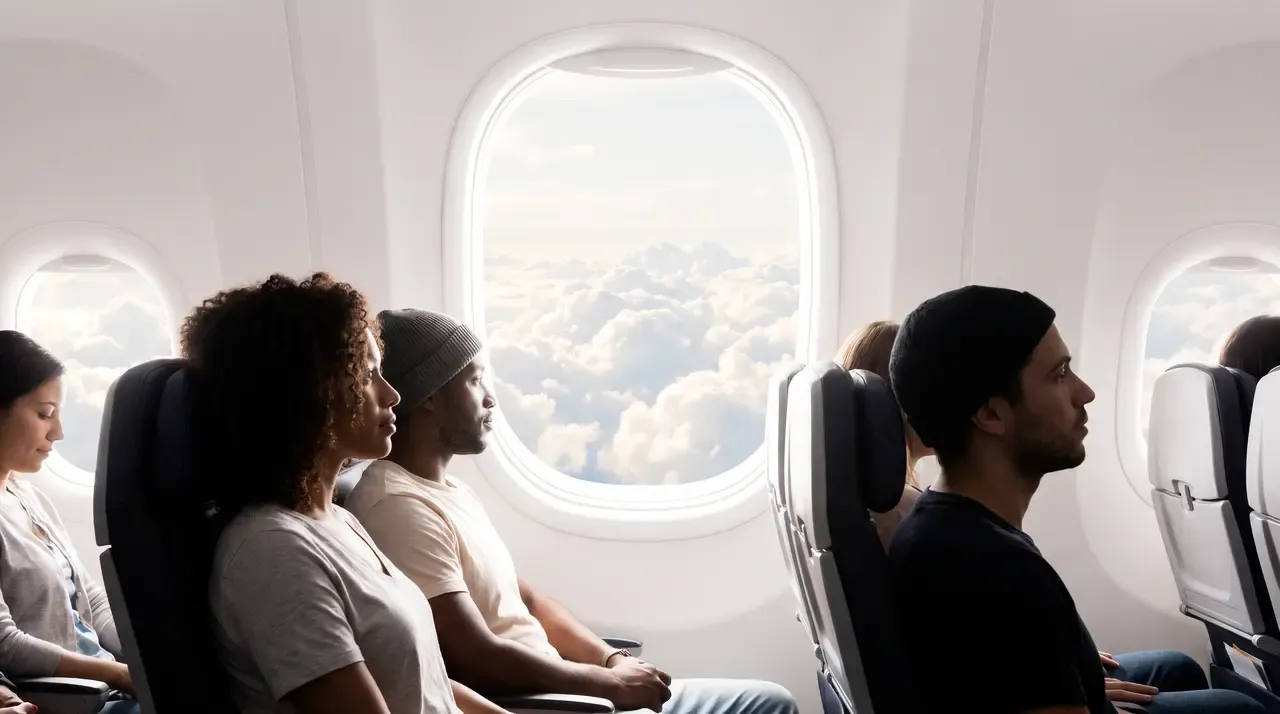 View of clouds through an aeroplane window in flight
